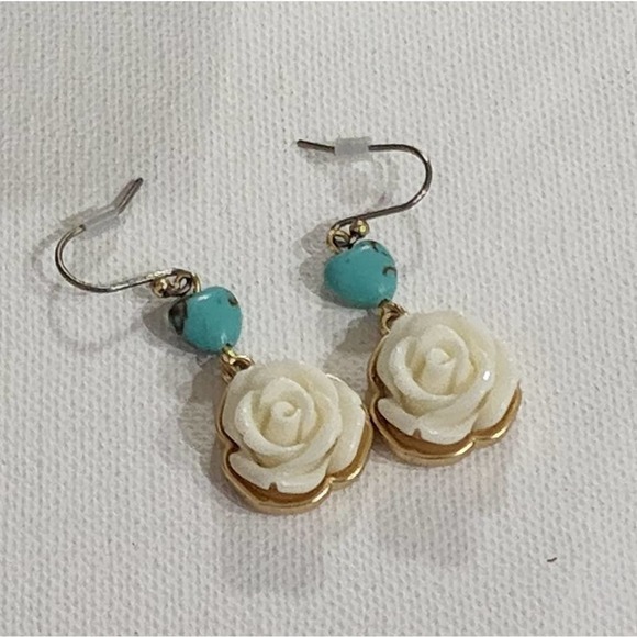 Lucky brand turquoise blue white rosette earrings new!!!